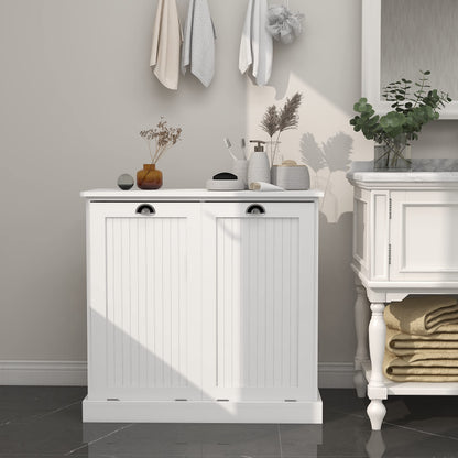 Leamoo 32.68" W x 14.57" D x 31.5" H Two-Compartment Tilt-Out Laundry Sorter Cabinet White MDF