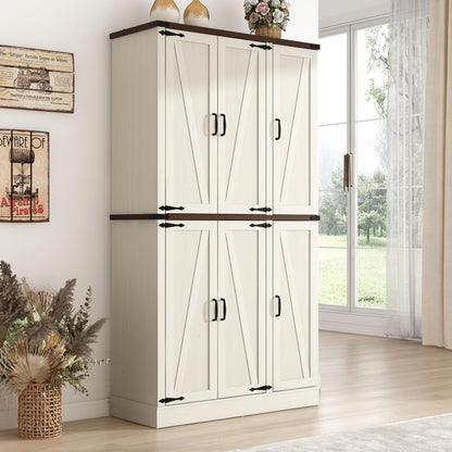 Hlivelood 71" Tall Kitchen Pantry,Farmhouse Storage Cabinet with Barn Doors,Organizer,Rustic Wood Cupboard,Farmhouse Pantry Cabinet for Kitchen,Dining Room,Living Room(Rustic White)