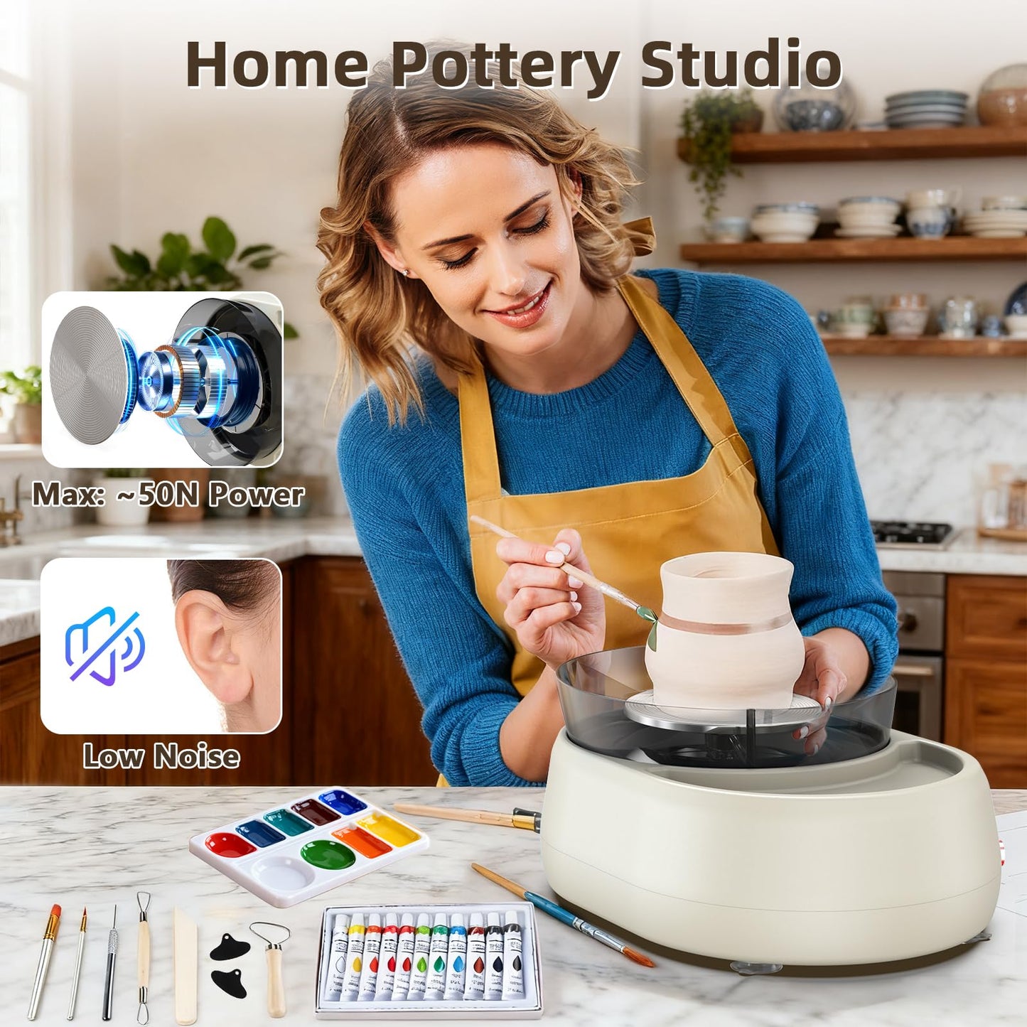 Pottery Wheel for Beginners - Upgraded Pottery Wheel with 6" Turntable with Two-Way Rotation, 2.2lb Clay, Art Supplies Sculpting Tools, Craft Gifts for Teens Kids Adults (Grey)