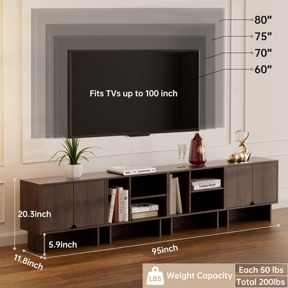 Modular TV Stand for 100-Inch TV,Also Used as Storage Sideboards,Bookcase,4pcs End Table,Nightstand,Buffet Cabinets with Adjustable Shelf,Coffee Table for Living Room,Dining Room,Bedroom, Walnut