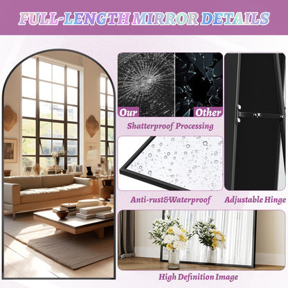 LadyNow Full Length Mirror, 81"x41" Oversized Floor Mirror Freestanding, Full Body Floor Standing Mirror with Stand, Hanging Mounted for Bedroom Living Room, Black, Arched Style