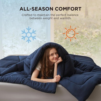 Bedsure Comforter Duvet Insert - King Size Quilted Down Alternative Bedding, Navy Blue, 90 x 102 Inches