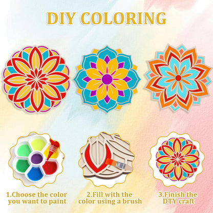 HICOHAND Wooden Mandala Sand Art Set, 3PCS Floral Indian Rangoli Stencils Wooden Mandala DIY Crafts for Indian Traditional Festival Home Decorations