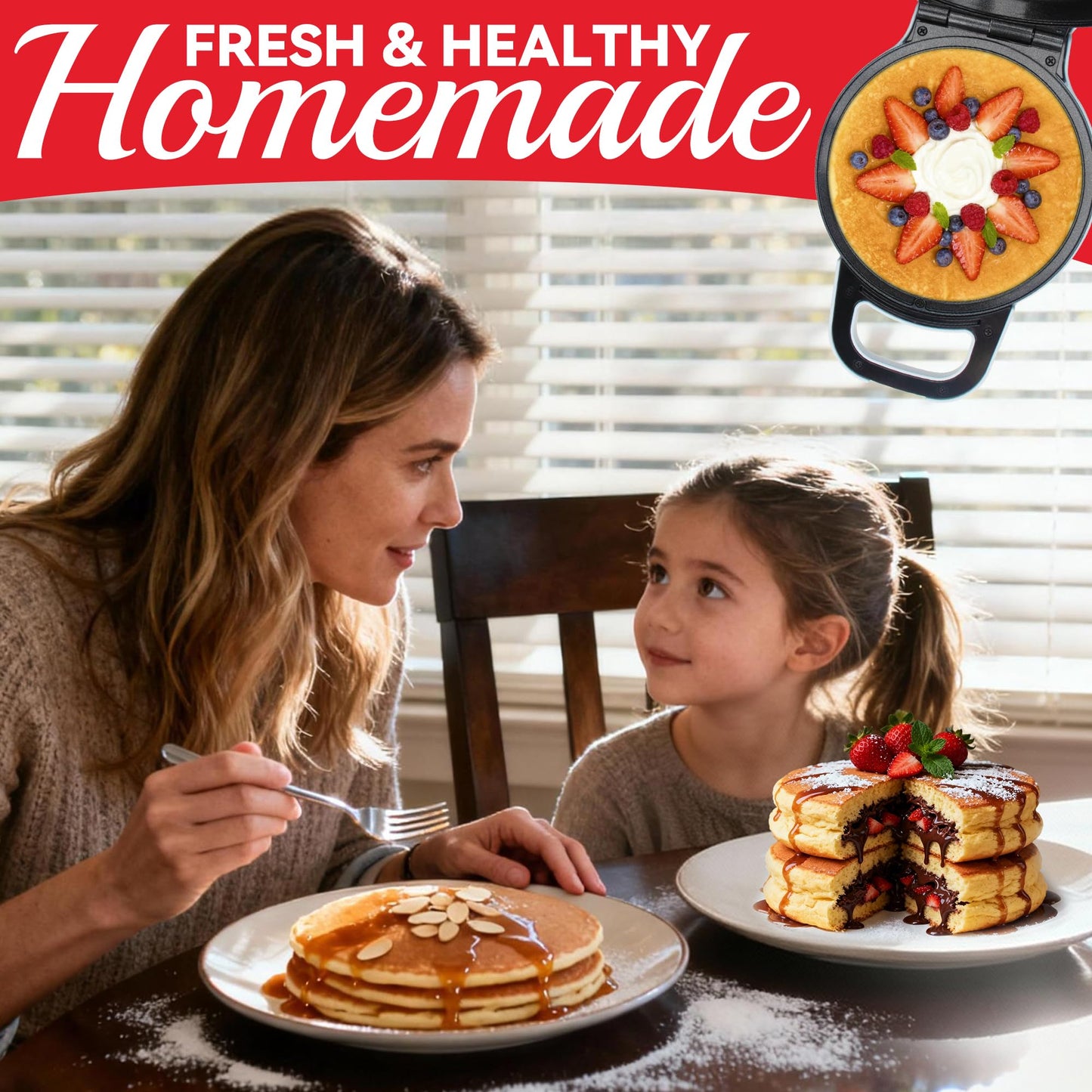 SugarWhisk Flip Pancake Maker Machine, Ceramic Coated Pancake Pan for 6.5 Inch Pancakes, Omelette, Crepe & Quesadilla, Frittata, Double Sided Omelette Pan Nonstick, Pale Blue