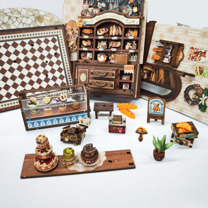 IBOHEYE Mini Book Nook Kit,DIY Miniature House kit,3D Puzzle Dollhouse Bookshelf Decor,Store Theme Booknook with LED Light Dust Cover,Gifts for Adults Teens and Beginners- Bear Bakery(SQ-65)