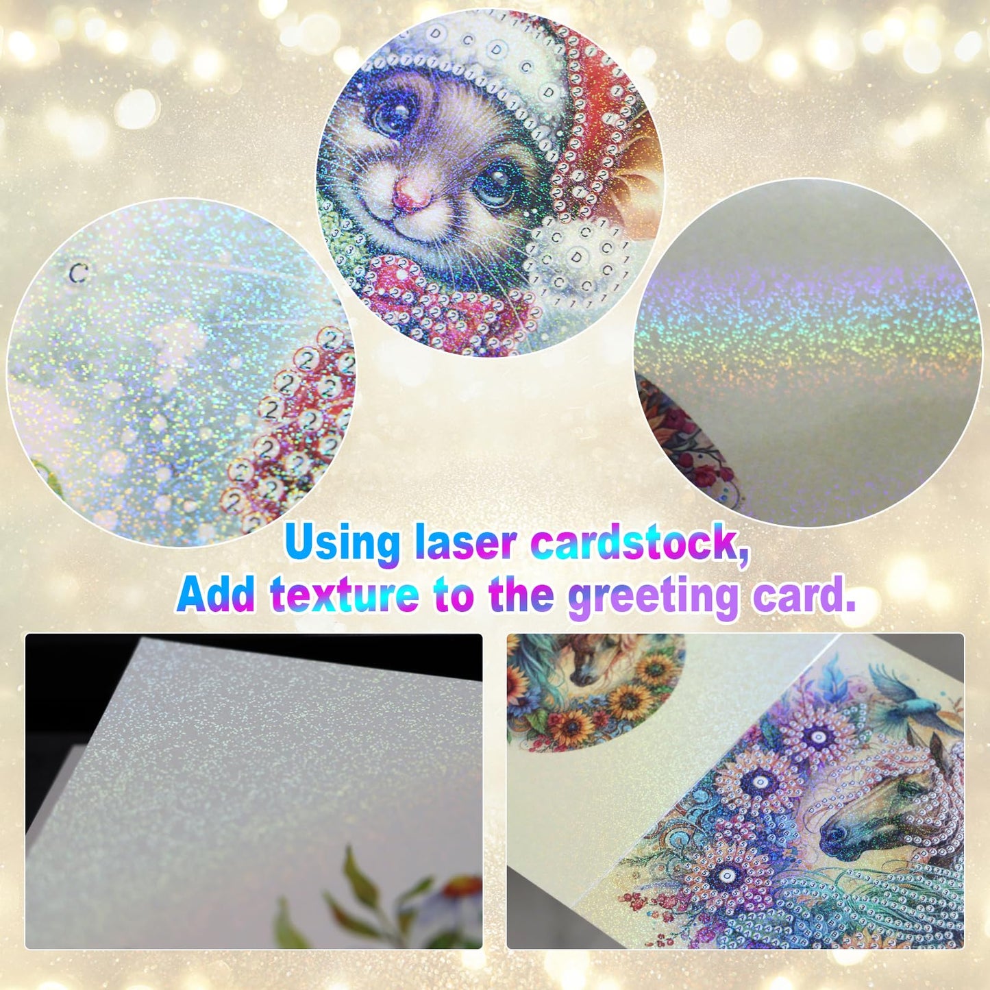 6 Pcs 5D Diamond Painting Greeting Cards Kits, Handmade Festival Greeting Cards with Envelopes DIY Diamond Art Crafts Birthday Cards Laser Effect for Birthdays Holidays Celebrations (Cat Dog Cuddling)