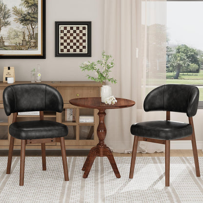 MALOL Wooden Dining Chairs Set of 6, Modern Upholstered Dining Room Chair, PU Leather Kitchen Side Chairs with Curved Open Back for Living Room/Restaurant/Cafe, Black