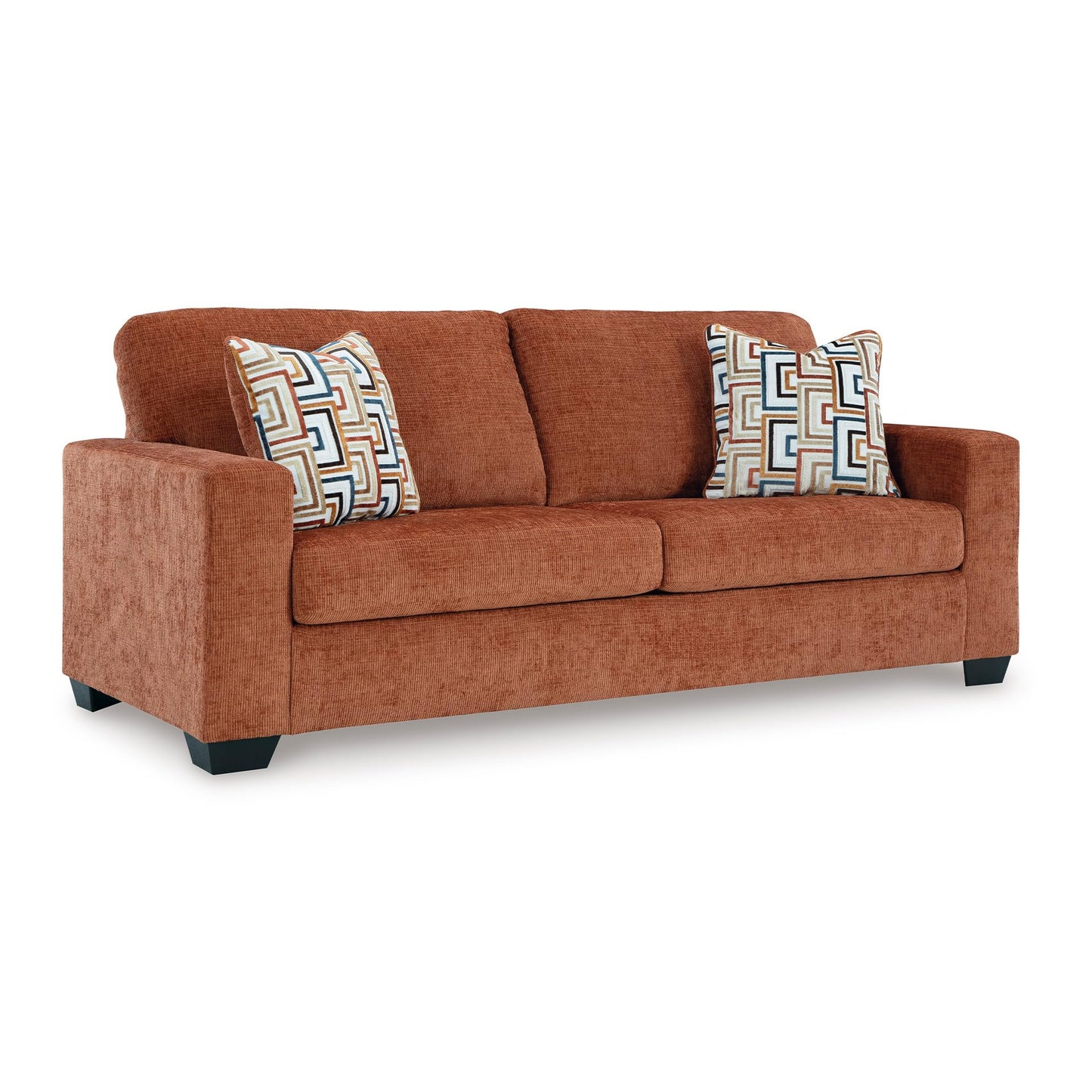 Signature Design by Ashley Aviemore Contemporary Sofa Sleeper with Folding Memory Foam Mattress and 2 Accent Pillows, Queen, Orange