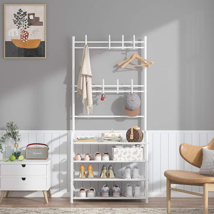 4-Tier UDEAR Entryway Coat Rack,Hall Tree Storage Shelf,Easy Assembly,with Shelf for Storage Shoes,Clothes,White