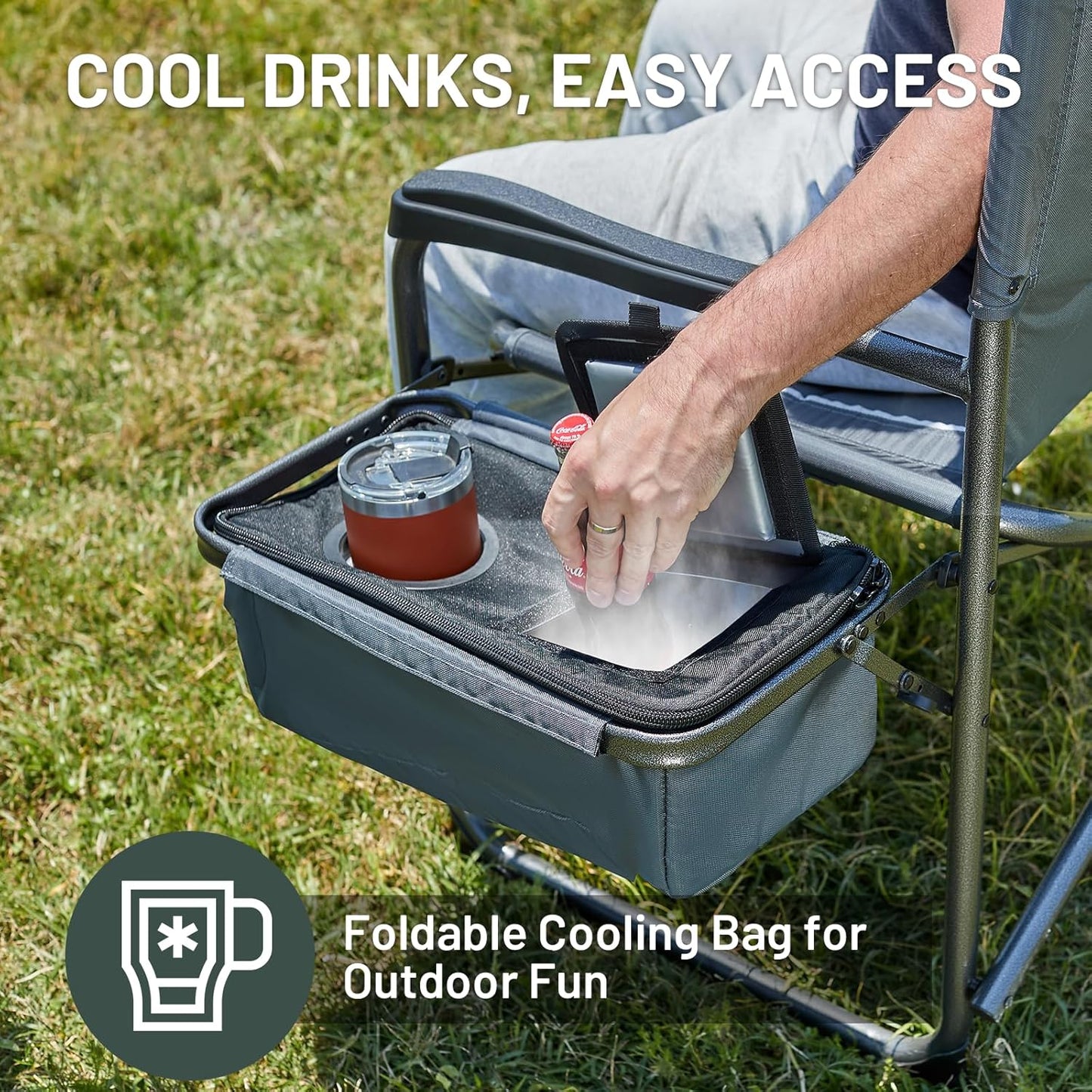 Timber Ridge XXL Oversized Directors Chair - Heavy Duty 600lbs Camping Chair with Cooler Bag & Table - Grey