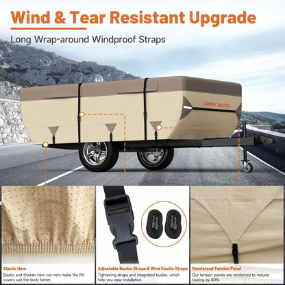 Umbrauto Pop Up Camper Cover for 12'-14' Folding Tent Trailer – 9-Layer Top, 3-Layer Side, Waterproof, Windproof, Sun-Resistant, Heavy-Duty Cover for All-Weather Protection