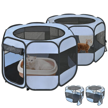 2-in-1 Cat Playpens, Detachable into 2 Separate Playpens with Additional 2 Doors, Portable Dog Playpen Cat Tent Enclosure for Kitten and Puppy Indoor Outdoor Use(S)