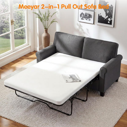 Meeyar 57 inches Loveseat Sleeper Sofa, 2-in-1 Pull-Out Couch Bed with High-Density Sponge Mattress for Small Apartment, Living Room, Guest Room,Grey