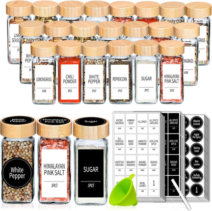 24 4 Oz 547 3 Churboro Spice Jars with Labels & Bamboo Lids - Glass Containers with Shaker Lids, Spice Labels