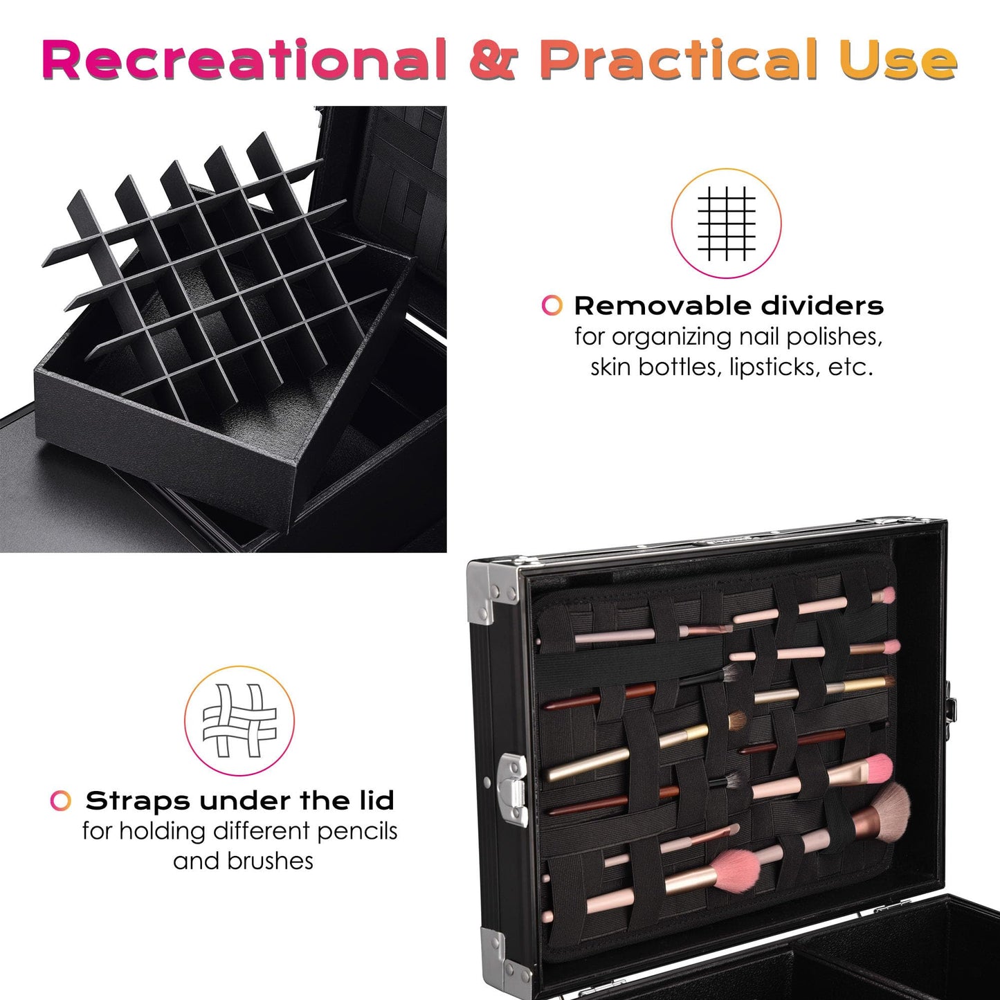 BYOOTIQUE Portable Manicure Table Nail Station Rolling Makeup Case with 4 Drawers Nail Table Storage for Makeup Artist Nail Tech Manicurist, Black, 33" x 16" x 31"