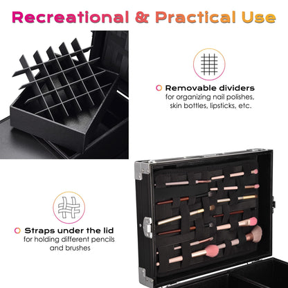 BYOOTIQUE Portable Manicure Table Nail Station Rolling Makeup Case with 4 Drawers Nail Table Storage for Makeup Artist Nail Tech Manicurist, Black, 33" x 16" x 31"