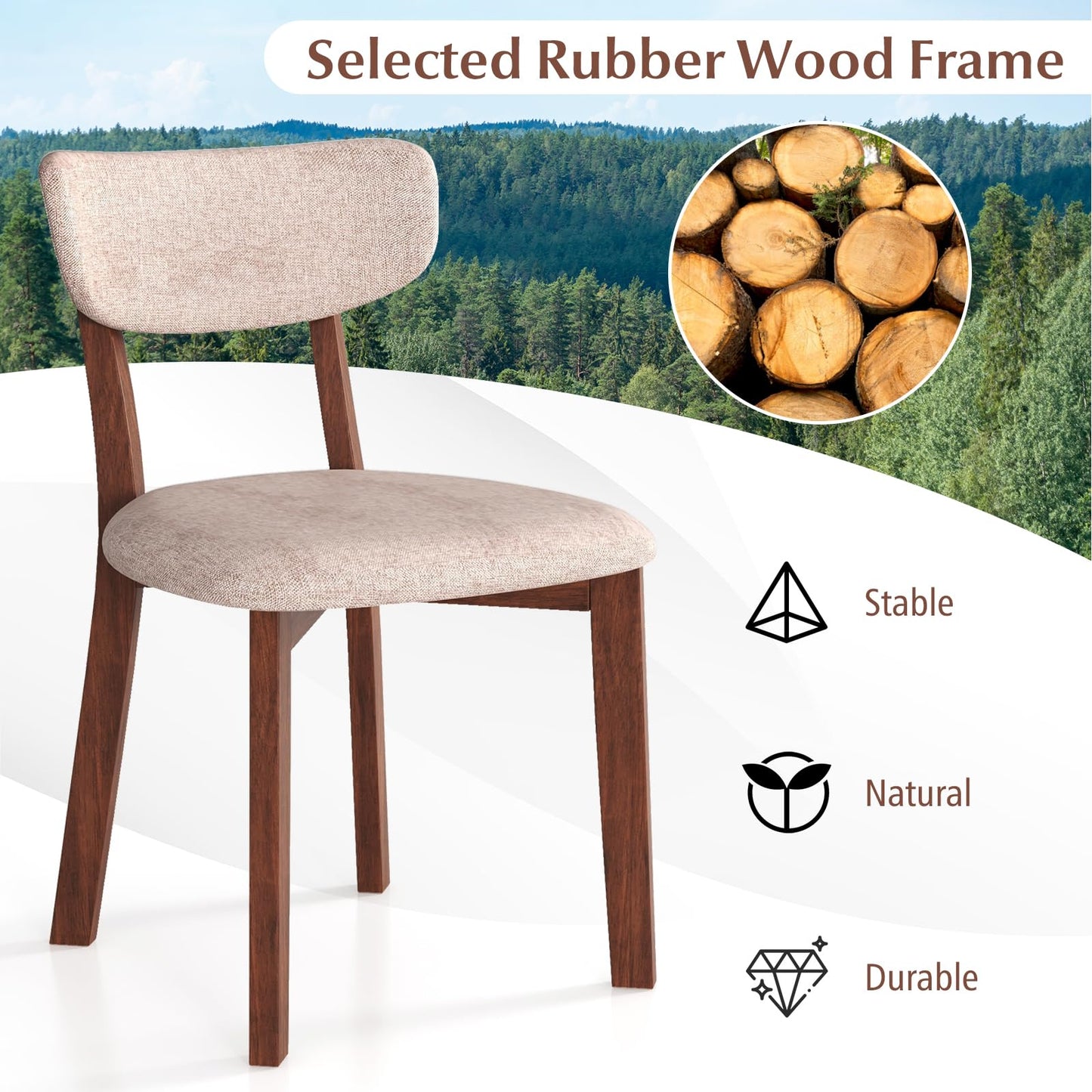 Giantex Wooded Dining Chairs Set of 4, Farmhouse Upholstered Dining Room Chairs w/Rubber Wood Legs, Cushioned Seat, Armless Kitchen Side Chair for Living Room Restaurant, Sandy Beige