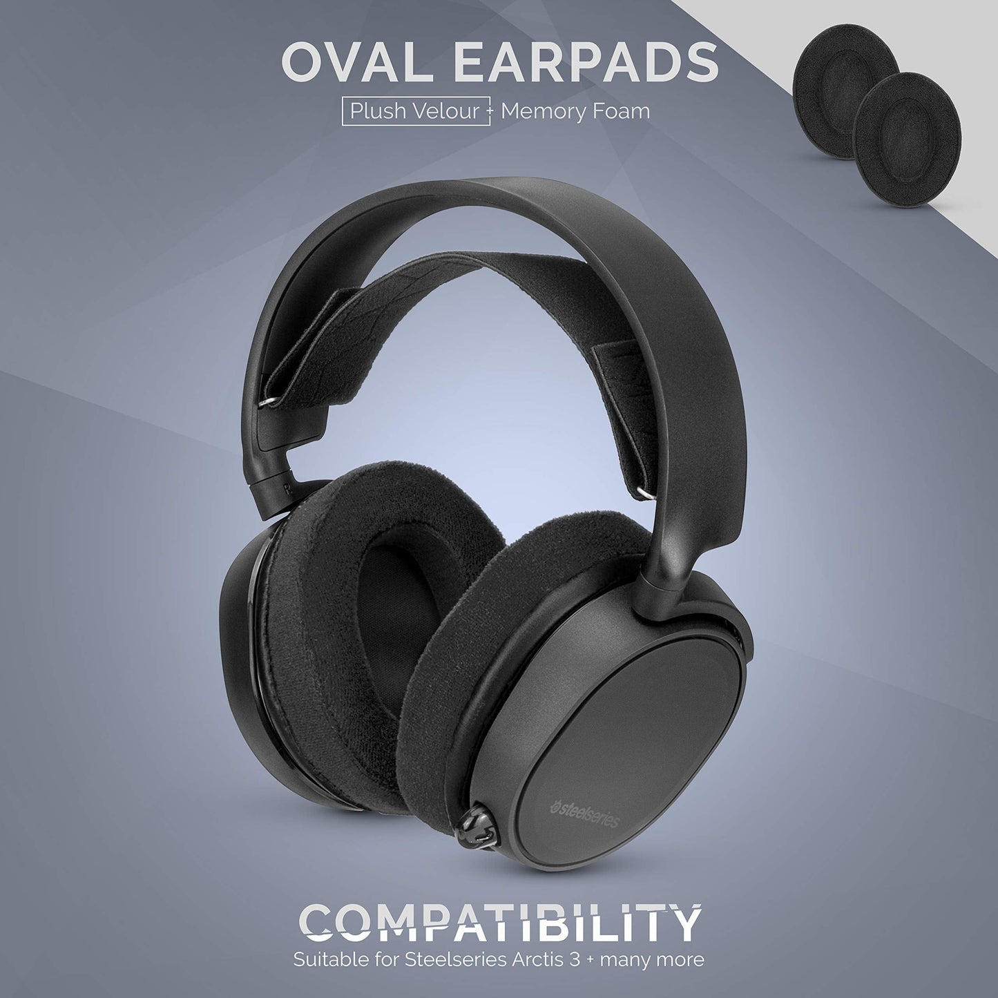Velor Replacement Ear Pads for HyperX Cloud & Alpha, ATH M50X, Steelseries Arctis, Logitech G Pro & More Headphones, Soft Velour, Memory Foam & Long Lasting Earpads by Brainwavz - Black