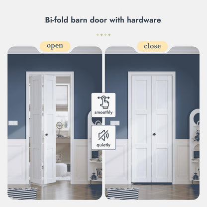 Roymelo Bifold Closet Doors for 30"×80" Opening, Sliding Folding Barn Door with Hardware Kit Included, 3-Panel, MDF Wood Panel Covered with Water-Proof Scratch-Proof PVC Surface