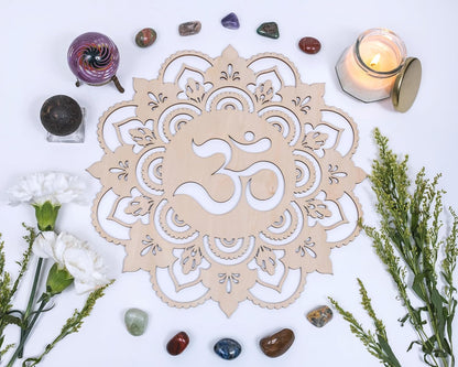 Fourth Level MFG 12" Sacred Om Wood Wall Art - Sacred Geometry Mandala, Zen Home Decoration for Yoga and Meditation