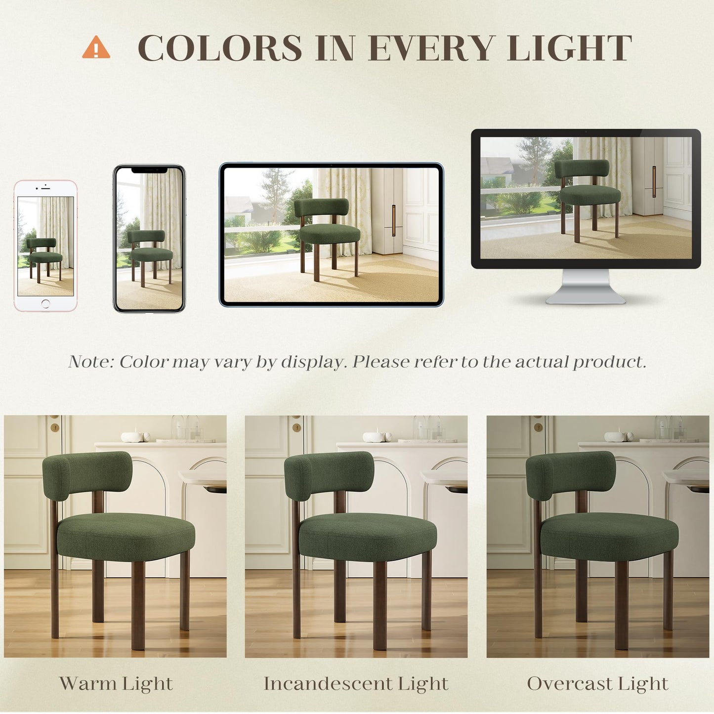 smartue Wooden Dining Chairs Set of 6, Upholstered Kitchen Chairs with Solid Wood Legs, Mid Century Dining Room Chair with Ergonomic Curved Backrest for Kitchen Dining Vanity, Green