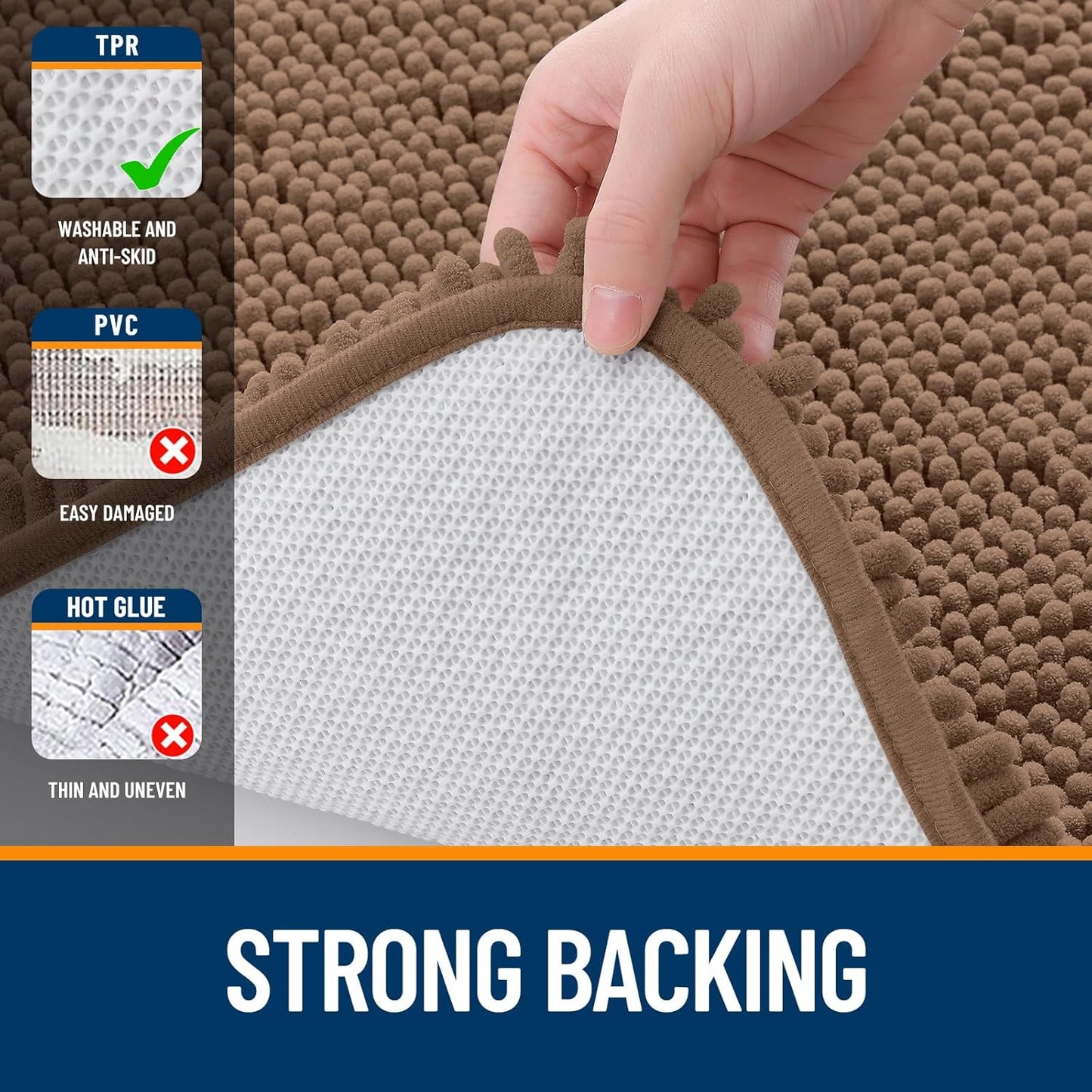 OLANLY Bathroom Rugs - Extra Soft Chenille Bath Mats with Rubber Backing | 30x20 Mocha, Quick Dry & Machine Washable