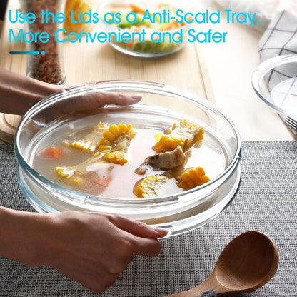 Mini 9 Inch Round Glass Casserole Dish with Glass Lid, Oven Safe Bakeware with Handles (1.9 QT)