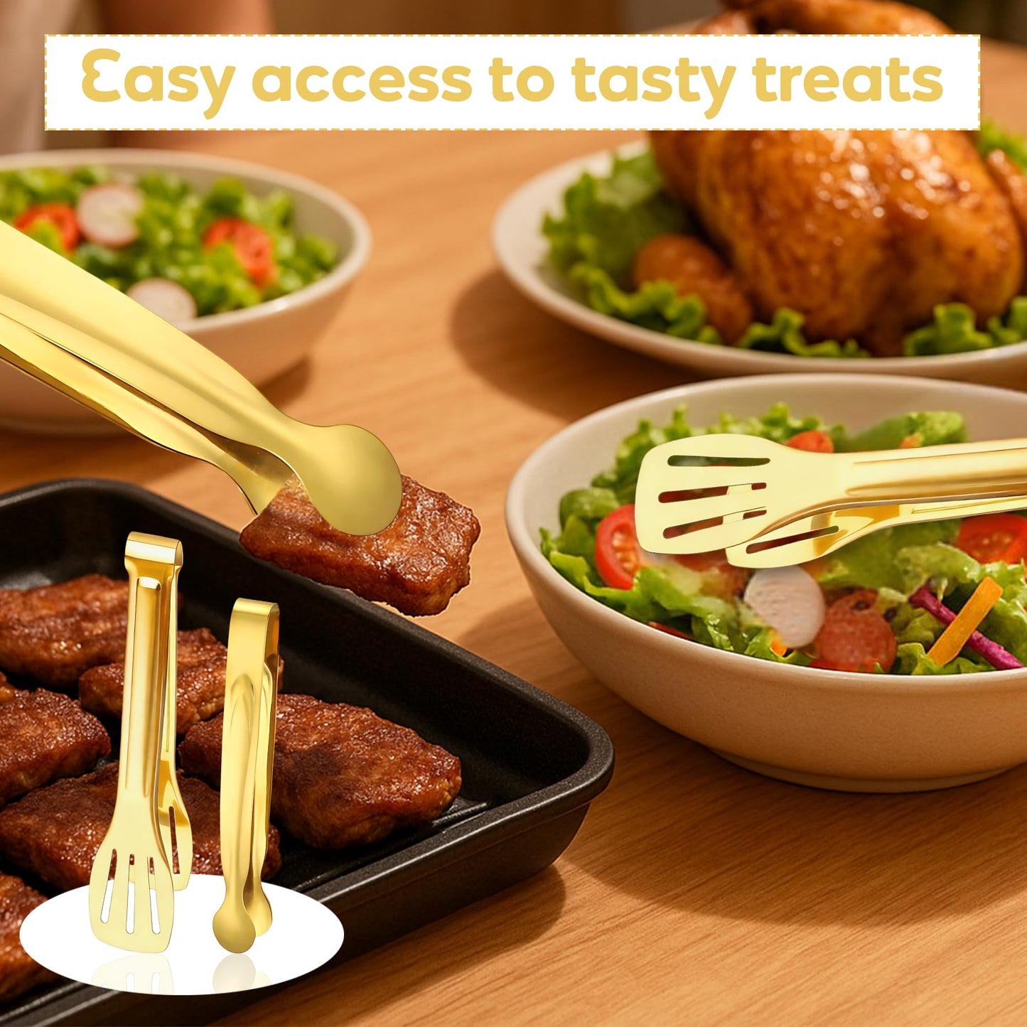 12Pcs Mini Tongs Stainless Steel Food Tong 6" 7" Gold tongs for Serving Food Small Buffet Tong for Appetizers, Tea Party, Coffee Bar, Charcuterie Board, Salad, Kitchen Cooking Tools