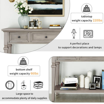 Merax Classic Long Narrow Console Table for Entryway Hallway Sideboard with Storage Drawers and Bottom Shelf Gray Wash