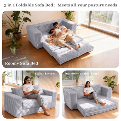 HABUTWAY Convertible Folding Sofa Bed Couch,3 in 1 Pull Out Couch Bed,Loveseat Sleeper Sofa Bed,Boneless Couches with Pillows for Living Room Bedroom, Light Grey