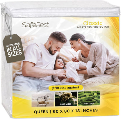 18" SafeRest Waterproof Mattress Protector Queen Size Absorbent Breathable Soft Fitted Bed Cover with Deep Stretchable