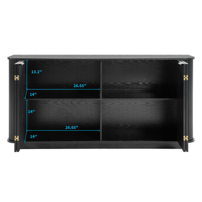 GDFStudio 63" Mid Century Modern Buffet Cabinet with Wavy Doors, Wood Sideboard Cabinet with Adjustable Shelves & 2 Doors, Storage Credenza Console Table for Dining Room Living Room Entryway, Black