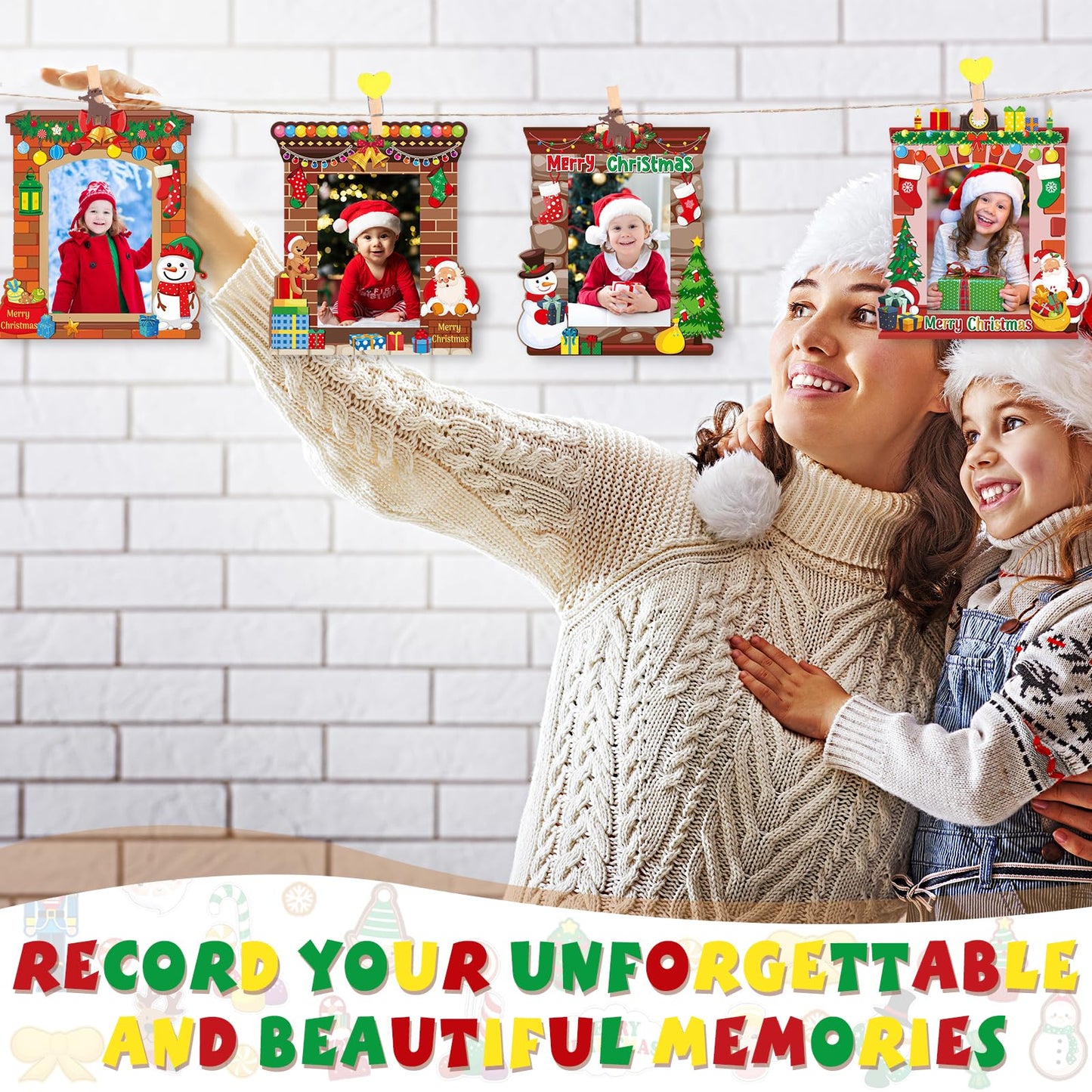 Capoda 24 Pack Christmas Picture Frame Craft Kits DIY Fireplace Christmas Photo Frame Craft Ornaments Xmas Picture Frame Holiday Craft Activities for Photo Ornament Craft Christmas Tree Decor