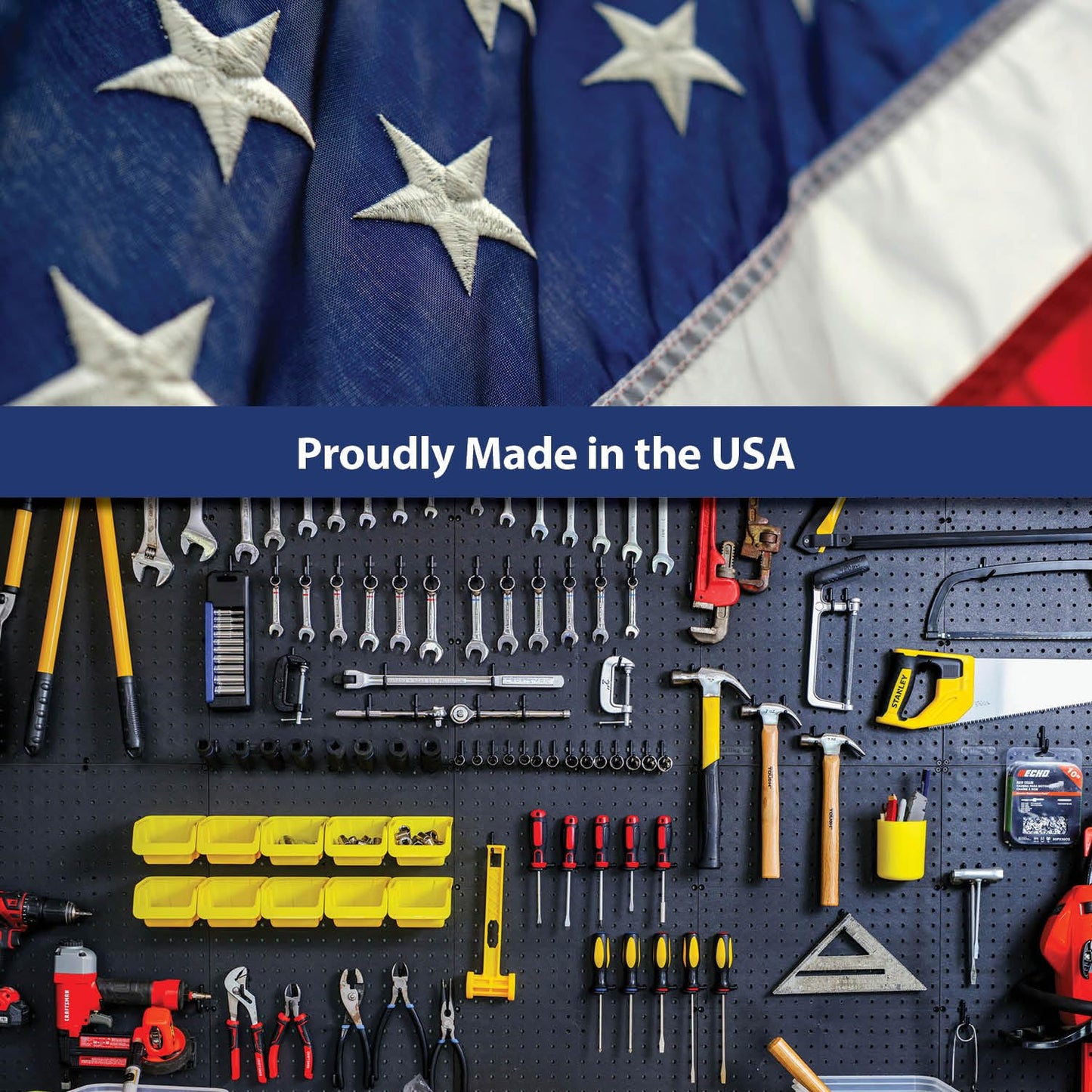 WallPeg Pegboard Kit - 4 Each 24"x16" Peg Board Panels - Made in USA - Mounted Size is 48" x 24" Pegboards Wall Organizer for Walls Home, Garage Tool Storage, Office Organization, Kitchen, Craft Room