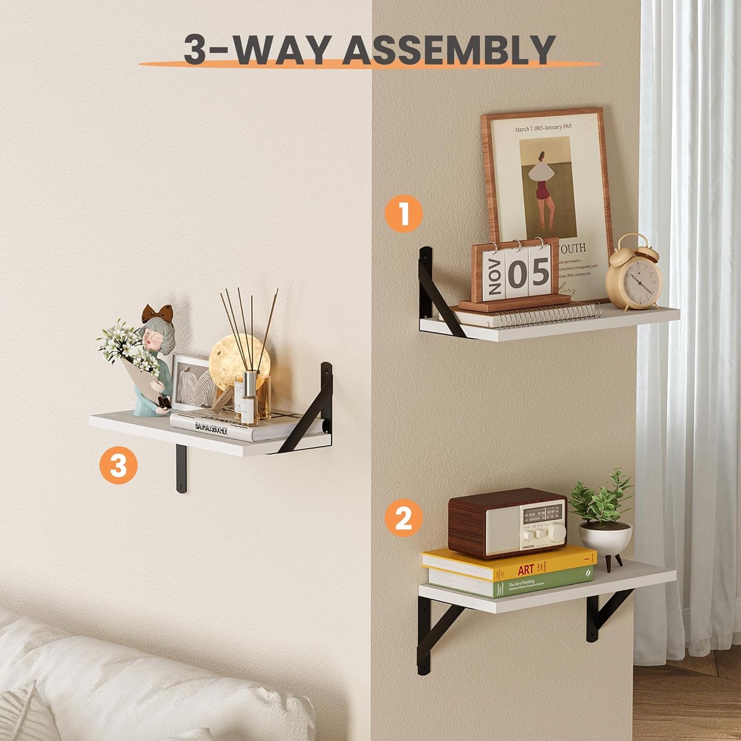 15.7 Inches upsimples Floating Book Shelves for Wall, Wood Shelves for Living Room, Bathroom, Bedroom, Kitchen Storage