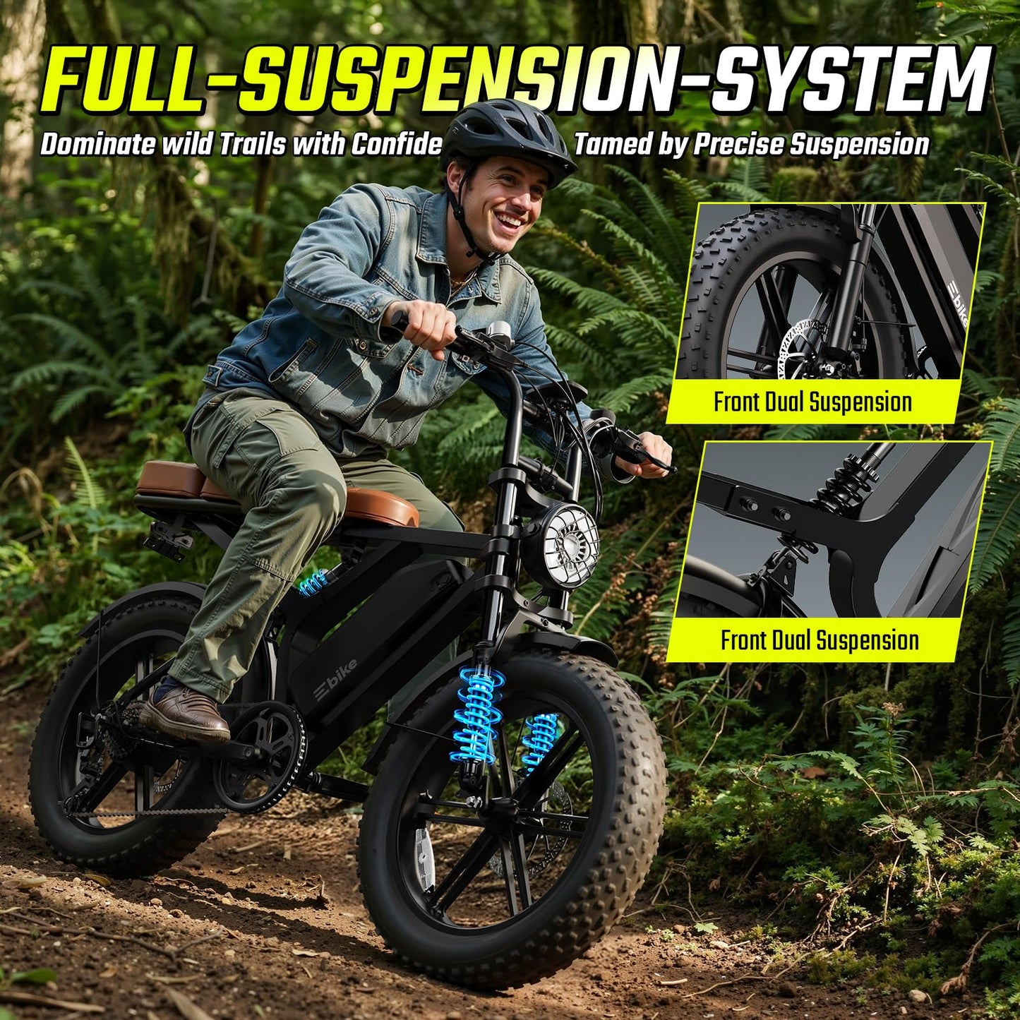 SISIGAD Electric Bike for Adults, Peak 1500W Motor, Range 70Miles, Fat Tire 20" Retro Ebike, 48V 15Ah Removable Battery, 7-Speed E Bike for City Commuting, Off-Roading, Mountain, UL 2849 Dark Black