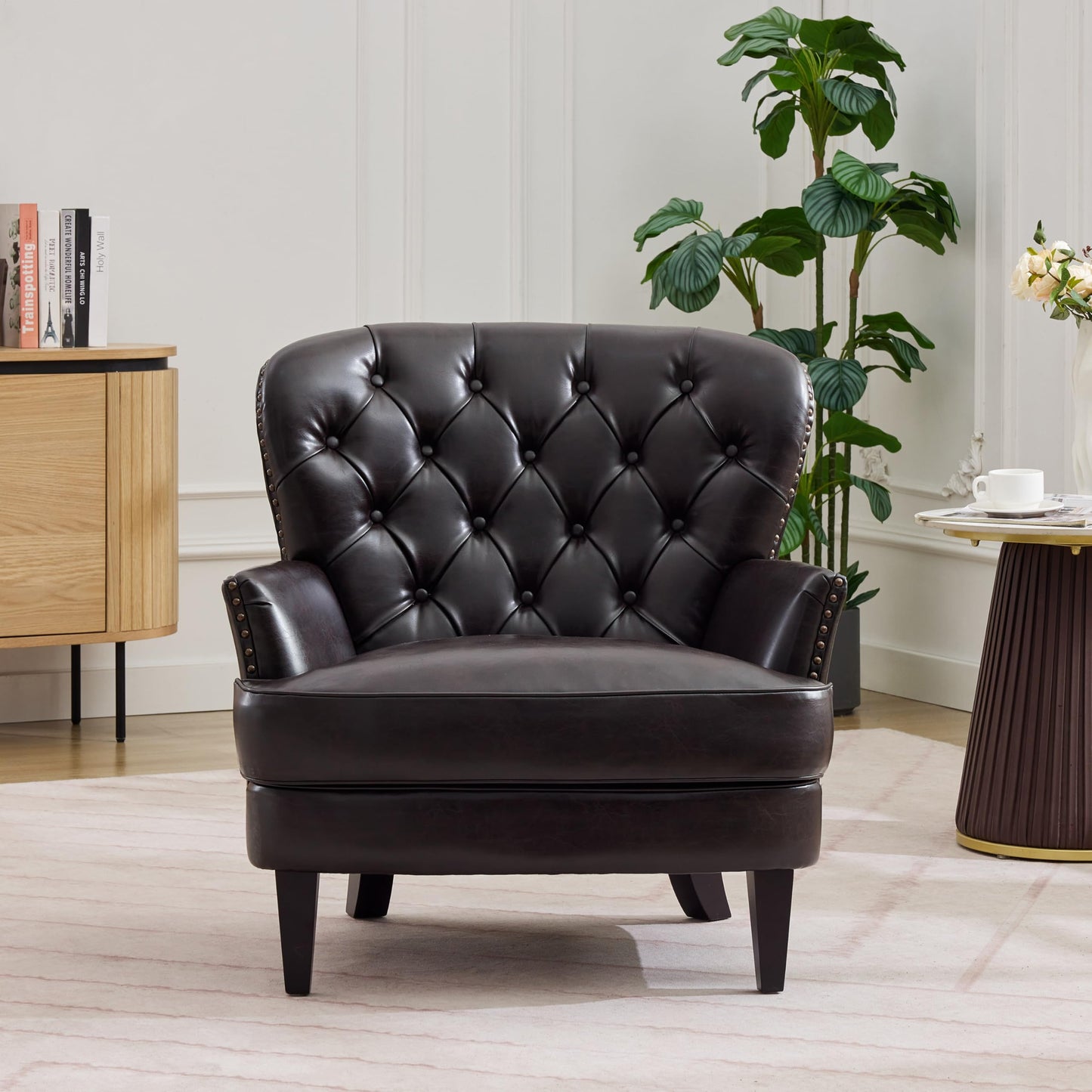 Christopher Knight Home Tafton Tufted Leather Club Chair, Brown 35D x 33.5W x 34.5H in