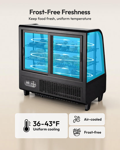 ICEVIVAL Certified Commercial Refrigerator, 3.6 Cu.Ft Countertop Refrigerator Refrigerated Display Case with Curved Glass & Auto Defrost, Freestanding Bakery Display Case for Cafe & Restaurant