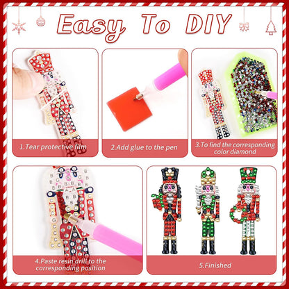 12 Pcs Christmas 5D DIY Diamond Art Painting Keychains Kits for Adult Beginners. Double Sided Hanging Christmas Soldier Keychains and Ornaments for Decoration Gifts (key09)