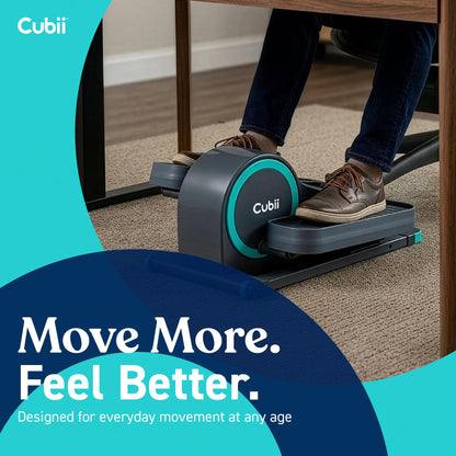Cubii GO Under Desk Elliptical Bike, Portable Low Impact Leg Exerciser for Home and Office | Compact Exercise Machine with 10 Resistance Levels, LCD Display & App Tracking