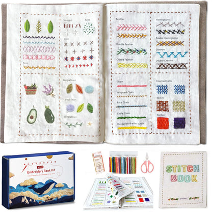 spicssa 2026 Upgraded Embroidery Stitch Book Kit, All in One Sewing Embroidery Kits, Starter Practice Patterns, Complete Tool kit and VideoTutorials, Gifts for Girlfriends, Mothers, and Craft Lovers