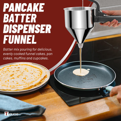 Tuauoe Stainless Steel Pancake Batter Dispenser, 40oz Batter Dispenser with Squeeze Handle, Great for Pancakes, Cupcake, Waffle or Any Baked Goods, Durable, Leak-Free, Space Gray