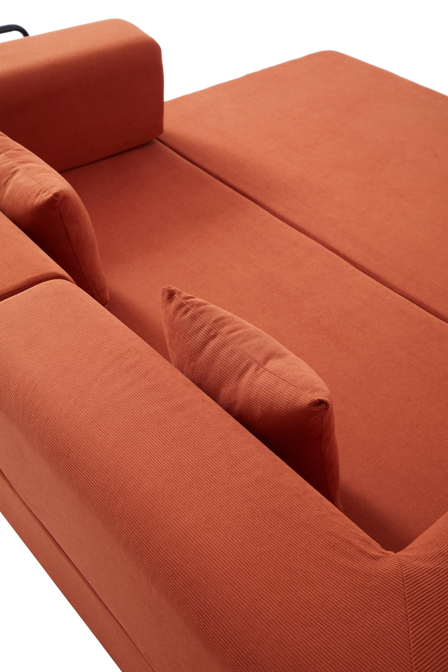 KEIKI 78” Futon Sofa Bed, 4-in-1 Folding Convertible Corduroy Sleeper Sofa, Boneless Couch for Living Room with Supportive Metal Frame, Modern Floor Lounge for Relaxing Reading Napping, Orange