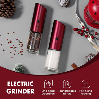 Vzaahu Gravity Electric Pepper and Salt Grinder Set of 2 - Rechargeable, Adjustable Coarseness, Stainless Steel with