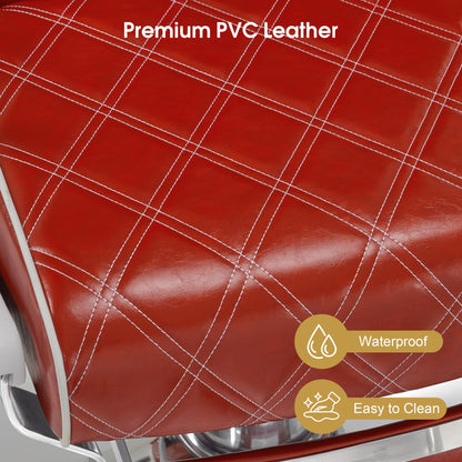 BarberPub Heavy Duty Metal Vintage Barber Chair All Purpose Hydraulic Recline Salon Beauty Spa Shampoo Equipment 3825 (Red with White Stitches)