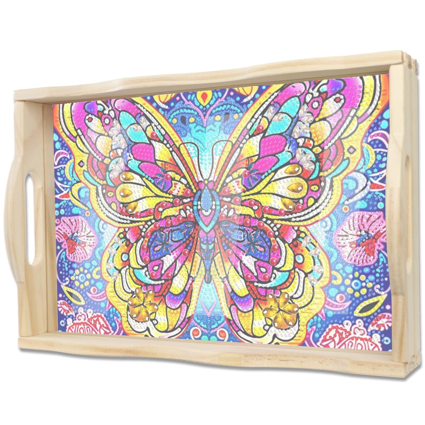 EWJRNSF Diamond Art Kits for Adults Wooden Serving Trays with Handles, 5D Diamond Painting Big Gem Arts and Craft Gifts Trays Decor Gift Home Decor 9.8x13.8 Inches Butterfly A