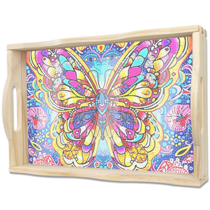 EWJRNSF Diamond Art Kits for Adults Wooden Serving Trays with Handles, 5D Diamond Painting Big Gem Arts and Craft Gifts Trays Decor Gift Home Decor 9.8x13.8 Inches Butterfly A