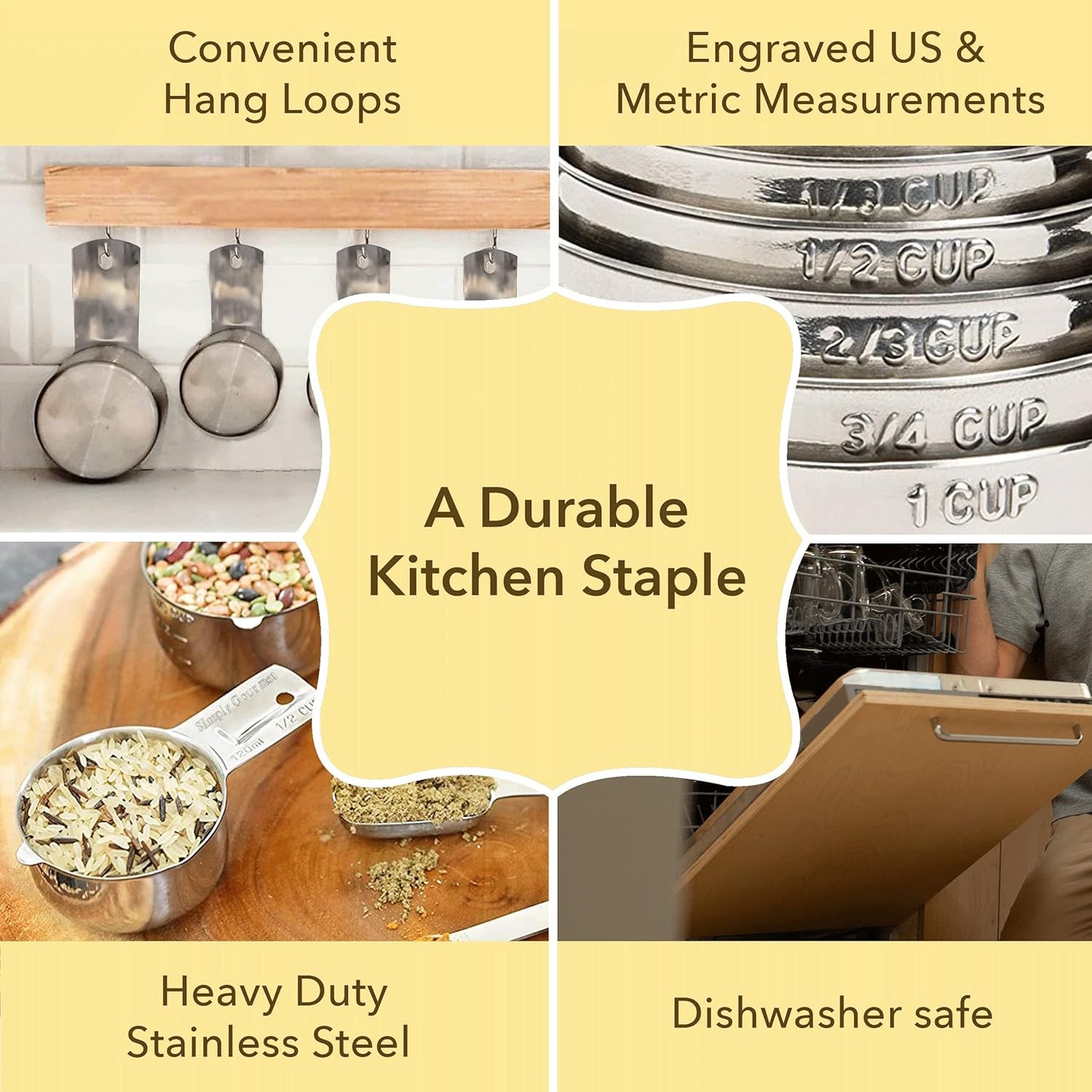 Simply Gourmet Measuring Cups and Spoons Set of 12, 304 Premium Stainless Steel, Stackable Cups Long Handle Spoons for