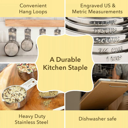 Simply Gourmet Measuring Cups and Spoons Set of 12, 304 Premium Stainless Steel, Stackable Cups Long Handle Spoons for