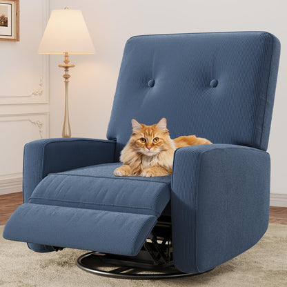 IDEALHOUSE Recliner Chair, 360° Swivel Rocking Glider Chair for Adults with Adjustable Backrest & Footrest, Cozy Corduroy Upholstered Armchair for Living Rooms, Bedrooms, Blue